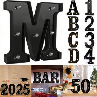 1 st svart lysande alfanumerisk LED-lampa, nattlampa med 26 bokstäver, modern LED-bokstävernattlampa, julbelysning för hemmabar, födelsedagsfestdekoration, svarta lysande bokstäver med siffror 0-9, kreativ bokstavsdesign, batteridriven (exklusive batteri) lämplig för bröllop, födelsedagsfester, frierier, årsdagar, alla hjärtans dag, matbord, väggbelysning med stämning, utomhusfester