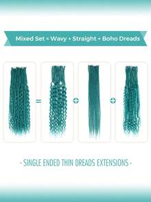 24 Inch Mixed SE Dreadlock Extensions Sets, 3 In 1 30 Strands Synthetic Single Ended Dreads Extensions, Ombre Blue Hippie Dreads Style For Girls - Multicolor - View 3