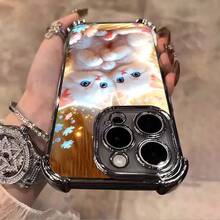 1pcs White Fluffy Kittens Phone Case Compatible with Apple Phone17 16 15 14 13 12 11 ProMax Antidrop Phone Case, Camera Protection Phone Case, Girlish Style, Cartoon Style, Cute, Fashion, Can Be Given To A Lover, Can Be Given To Friends - Negro - Ver 5