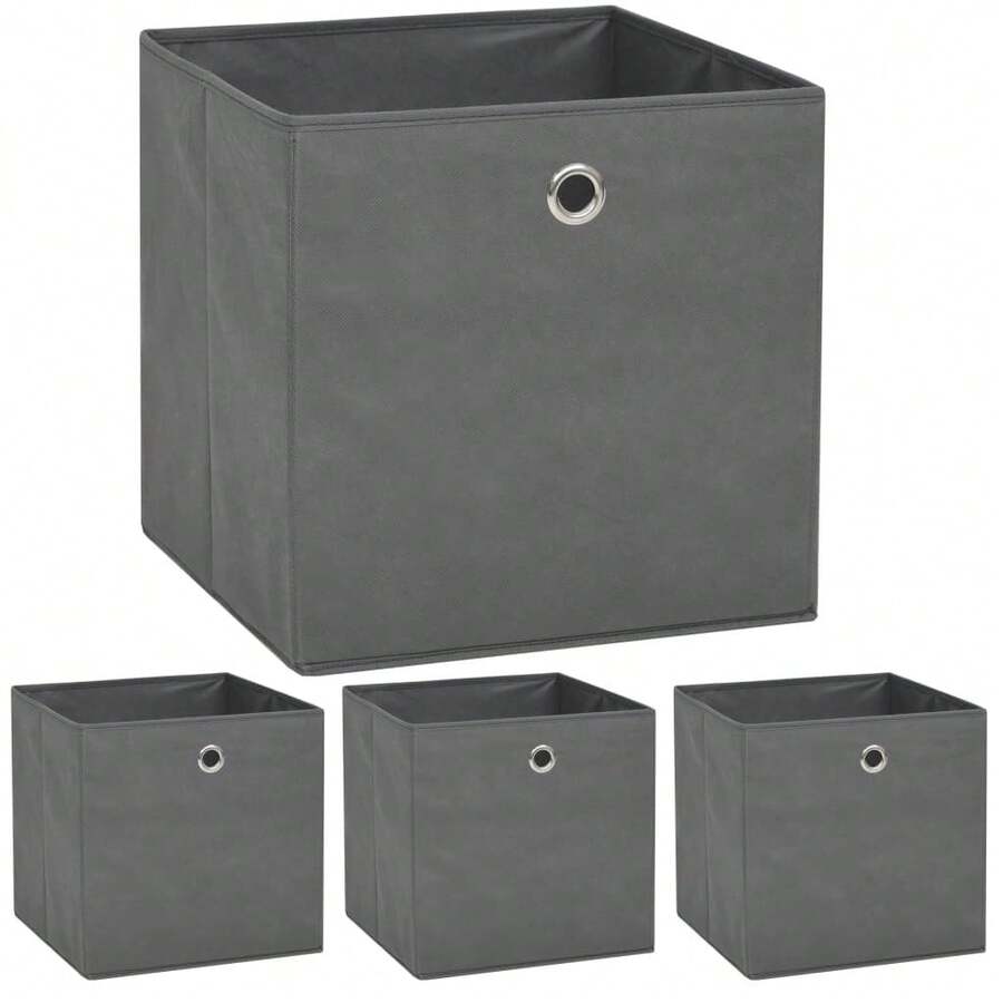 Scatole portaoggetti vidaXL, 4 pezzi, tessuto non tessuto, 32x32x32 cm, grigio - Grigio - Visualizzare 1