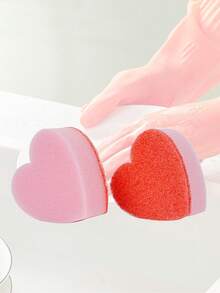 5pcs Double-Sided Heart-Shaped Kitchen Sponges - Valentine's Day Supplies, Strong Degreasing Without Scratching, Pink Double-Sided Dish Washing Sponges, Suitable For Stubborn Grease - Ideal For Home, Restaurant, Space-Saving Design, Dishwashing Tool, Efficient Cleaning Pad, Home Cleaning Accessory - Multicolor - View 7