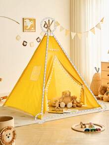 1pc Portable Children's Teepee Tent, Kids Play House, Baby Room Decor, Children's Canvas Teepee Tent, Cone Tent, Kids Mini Beach Tent - Multicolor - View 3