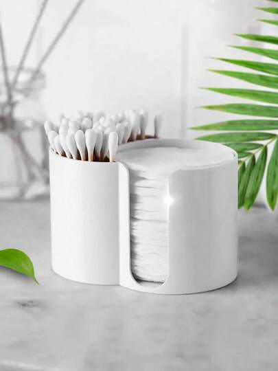 Dispenser 2 in 1 per cotton fioc, supporto per tamponi e dischetti, contenitore organizzatore per bagno, organizzatore per trucco, organizzatore per salviette struccanti da scrivania