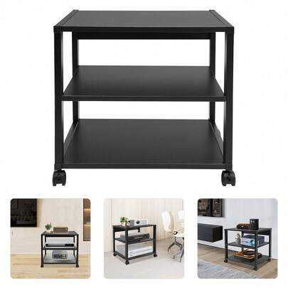 3-Tier AV Media Stand, Audio-Video Media Stand With Wheels, Corner Shelf For Record Player Audio Rack Tower For Speakers & Multimedia Equipment