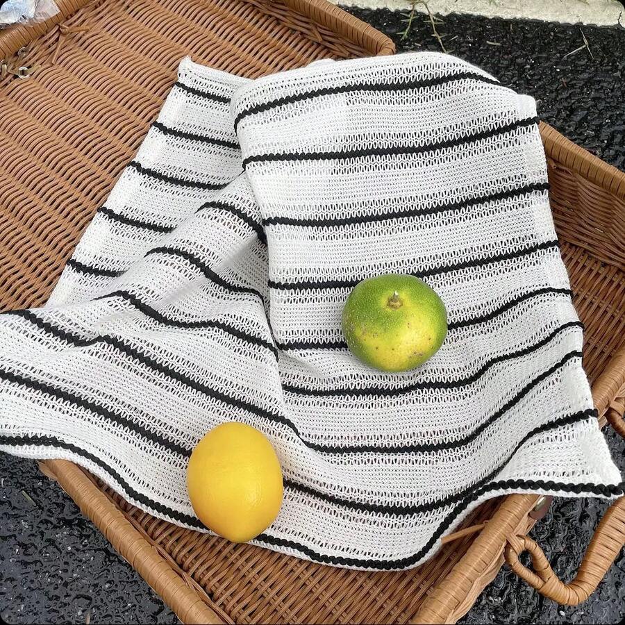 1/2/6件装韩式INS风黑白条纹针织餐垫，摄影背景和桌垫，适合节日和家居装饰 - 彩色 - 查看 1