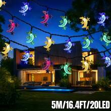 1 Stück Outdoor Solar betriebene Stern & Mond Lichterkette - 5m/7m/17m, 8 Beleuchtungsmodi, 20/50/100 LED Perlen, IP65 wasserdicht, Outdoor Feiertags Dekorative Beleuchtung, Mubarak Fairy Lights, geeignet für Garten, Hof, Pavillon, Terrasse, Veranda, Camping, Hochzeit, Party, Geburtstag, Eid Dekoration (Warmweiß/Weiß/Farbig) - Taubenblau - Übersicht 17