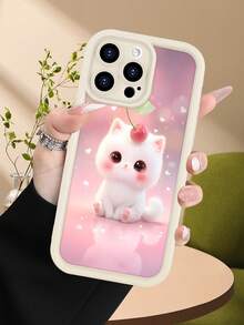 Funda de teléfono minimalista y gruesa a prueba de caídas, diseño con gato blanco y cereza en estilo dulce y romántico, look tierno y colorido, protección para cámara, ideal para mujeres, regalo perfecto para San Valentín, compatible con Apple 17/16/15/14/13/12/11/Pro/ProMax,compatible con Galaxy A34/A35/A54/A55,Galaxy S20/S21/S22/S23/S24/S25 Ultra/Plus,compatible con Moto/Galaxy/Redmi/Honor/OPPO Soft - Blanco - Ver 2