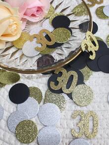 Conjunto com 100 unidades de confete preto, dourado e prateado para festa de 30 anos, decoração de mesa com o número 30 brilhante, artigos para festa "Dirty Thirty" (30 anos), confete para espalhar na comemoração de aniversário. - Multicolorido - Ver 2