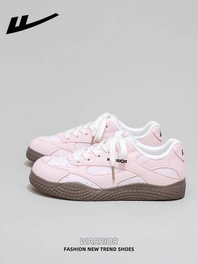  1 Pair WARRIOR Women's Thick Sole Lace-Up Soft Bottom Casual Shoes, Low-Top Outdoor Flat Shoes, Round Toe Low Heel Non-Slip Solid Color Elegant Soft Bottom Hiking Shoes, Suitable For Students, Graduation Photos, Flat Shoes, Low-Top Leather Sports Skateboard Shoes