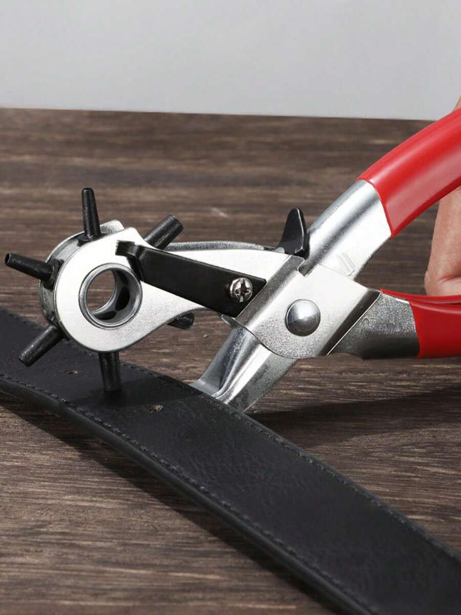 Multifunctional Round Hole & Flat Hole Manual Puncher, Leather Hole Punch Tool, Suitable For Year-End Promotion, Singles' Day, Halloween Promotion, Etc. - Red - View 1