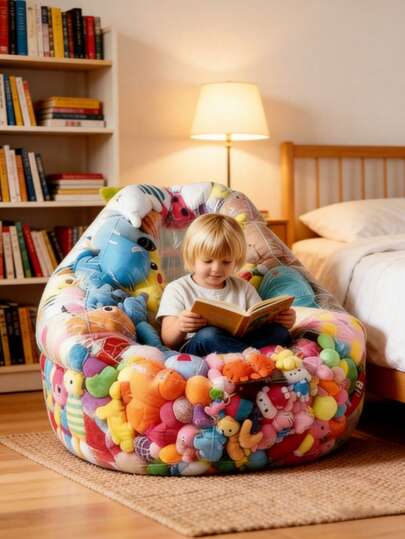 1 pièce Canapé de rangement pour poupée à grande capacité transparent, boîte de rangement en plastique transparent avec coussin moelleux, convient pour la décoration de la chambre de bébé, tabouret multifonctionnel économisant l'espace de la chambre et du salon, également un choix idéal pour les cadeaux de fête, la décoration de la maison et le rangement des poupées, structure robuste.