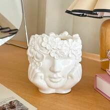 1pc Flower Decor Pen Holder For Desk, Creative Stationery Organizer, Suitable For Office, Study, Living Room - Housewarming Gift - White - View 4