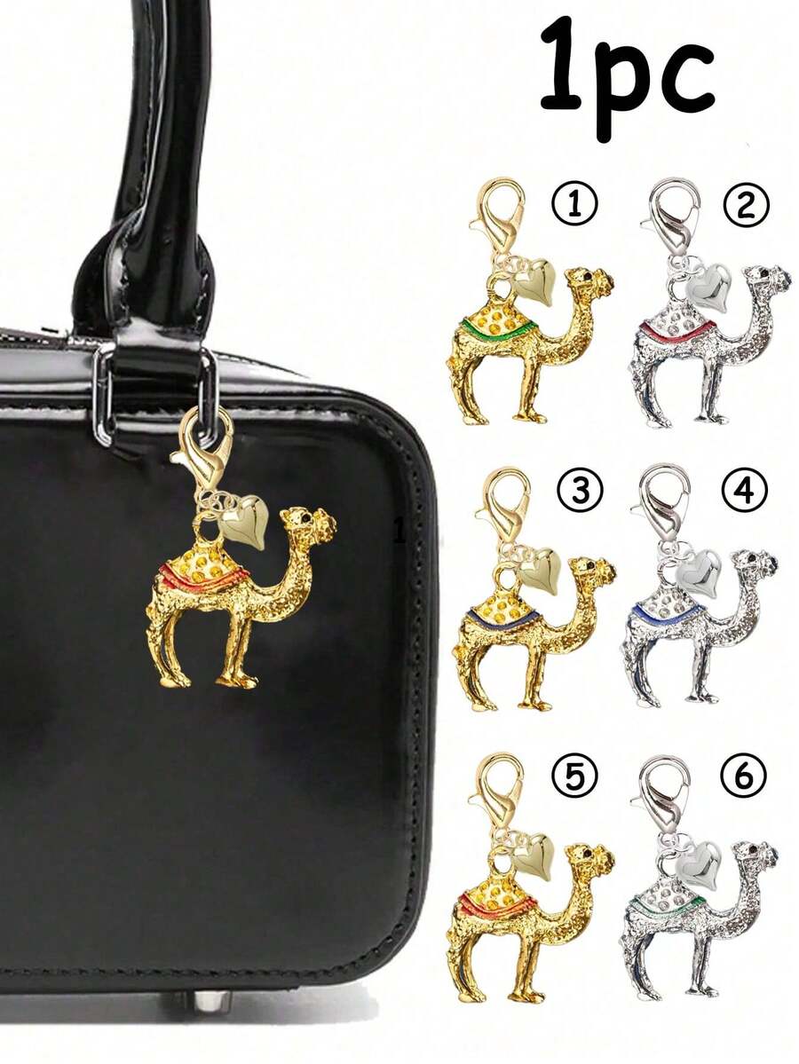 金属骆驼钥匙扣，沙漠主题合金骆驼钥匙链吊坠。可挂在背包、手提包、车钥匙、门钥匙和手机配件上。完美的包包配饰，馈赠亲友的佳品，个性化礼物，旅行纪念品，情人节、婚礼季、伴娘礼物、斋月礼物。 - 彩色 - 查看 1