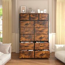 Tall Dresser, Dresser For Bedroom With 14 Drawers, Tall Bedroom Dresser For Bedroom, Large Fabric Dresser With Wood Top And Metal Frame, Mother's Day Decor, Room Decor, Home Decor, Festival Decor - 鏽棕色 - 查看 1