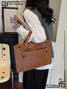 Large Capacity Retro Clutch Bag & Fashionable Briefcase (With Small Pouch) - Brown - View 2