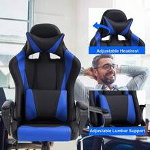 Ergonomic High-Back PU Leather Gaming Chair - Swivel Rolling Office PC Chair With Lumbar Support, Relieves Back Pain, Suitable For Women And Men,Blue - 藍色 - 查看 4