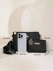 Women's Fashion Rhombus Woven Metallic Shiny, Chain Shoulder Crossbody Bag - Black - View 4