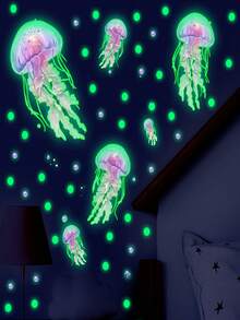 1set Glow In The Dark Cute Jellyfish Wall Stickers, Self-Adhesive DIY Decals For Kids Bedroom Nursery Room Decor - Multicolor - View 12