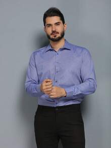 Men's Slim Fit Long-Sleeved Dress Shirt - Blue - View 8