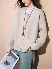 Women's Gentle Knit Cardigan Sweater, Spring - Beige - View 3