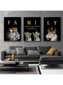 3 bức tranh tường nghệ thuật trừu tượng hiện đại hình gia đình sư tử, trích dẫn truyền cảm hứng, thích hợp để trang trí phòng khách, không khung - Nhiều màu - Xem 6