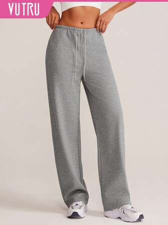 VUTRU กางเกงกีฬาลำลองสีเทาแบบมีเชือกรูด 1 ตัว, กางเกงขายาวทรงหลวมใส่สบาย, ใส่ได้ทุกวัน