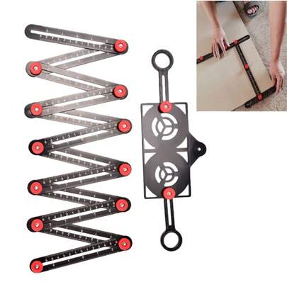 Regla plegable de aleación de aluminio de 12 lados, localizador de agujeros para azulejos, herramienta multifuncional para azulejos, regla universal plegable para medir ángulos y aberturas en el piso, regla universal para carpintería y azulejos, regla de medición de ángulos múltiples