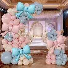 74个/139个/171个沙白色、蓝色、粉色蝴蝶结气球装饰，适用于生日派对、性别揭晓派对、婚礼派对、家庭聚会、周年纪念派对、情人节派对