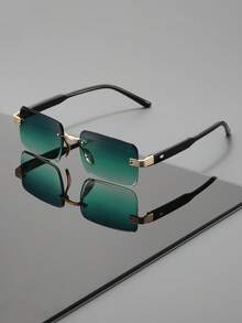 复古无框矩形眼镜，男女皆宜，采用粗框几何镜腿设计，适合度假、聚会和提升个人魅力。 - 彩色 - 查看 1