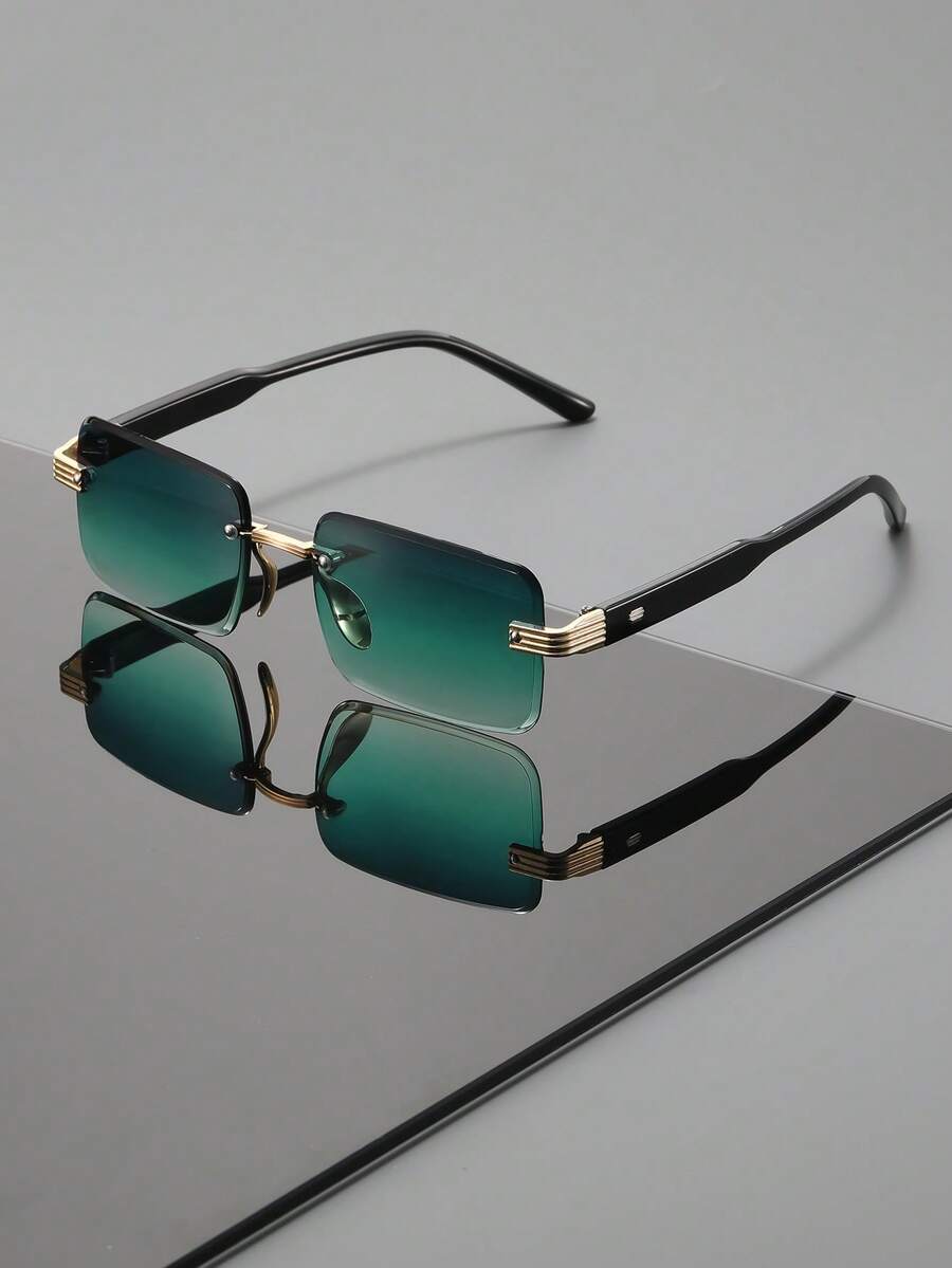 复古无框矩形眼镜，男女皆宜，采用粗框几何镜腿设计，适合度假、聚会和提升个人魅力。 - 彩色 - 查看 1