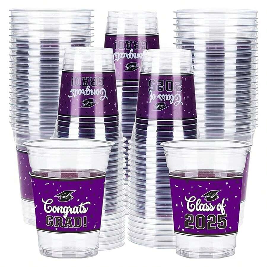 Graduation Cups 12oz - Class Of 2025 - 100 Pack Disposable Plastic Cups For Grad Party Supplies, Congrats Grad Celebration, Tableware - As Picture 65 - View 1