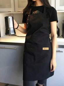 1pc Waterproof & Oil-Resistant Apron With Pockets, Polyester Kitchen Apron For Cooking, Suitable For Home, Restaurant, Crafts, Garden, BBQ, School, Cafe, Outdoor, Unisex - White - View 7