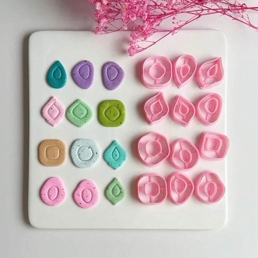 1/2/12 szt. uroczych, mieszanych, geometrycznych foremek do gliny polimerowej (14 mm) – urocze narzędzia rzemieślnicze do majsterkowania, biżuterii, kolczyków, zawieszek i ręcznie robionych dekoracji - Różowy - Zobacz 1