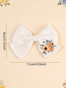 2件裝母親節雛菊刺繡蝴蝶結髮夾，女童用鴨嘴布製髮飾，適合送給女兒的禮物 - 彩色 - 查看 6