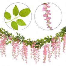 Wisteria Artificial Flowers Garland, 4Pcs Total 28.8ft White Artificial Wisteria Vine Silk Hanging Flower For Home Garden Outdoor Ceremony Wedding Arch Floral Decor - 粉色 - 查看 5