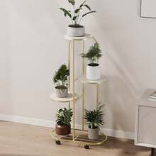Estantería Para Plantas De 5 Niveles, Soporte Para Flores, Escaleras De Plantas De Metal, Interiores y Exteriores, Múltiples Niveles Con Ruedas Para Balcón, Jardín y Salón,Oro - Dorado - Ver 4