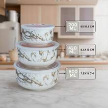 TendenciaPack 3 Tupper Cerámica Recipiente Tapa Hermético ComidaCalidad premium - Gris - Ver 2