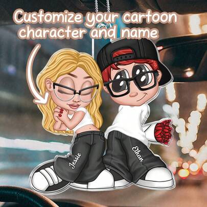 Customized Y2K Couple Personalized Acrylic Car Accessories, Customizable For Both, Couple Gift, Anniversary, Valentine's Day Gift (For Her/Him), Spouse Gift, Couple Gift, Customized Photo, Customized Car Lift Accessories, Customizable Car Accessories