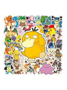 pokemon 50张卡通贴纸，可爱口袋妖怪旋律，DIY手工笔记本电脑装饰贴纸，送给儿童和女孩的礼物 - 黃色 - 查看 8