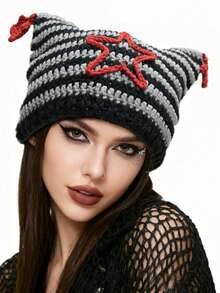 1顶男女通用手工针织趣味动物镂空毛线帽，适合旅行、休闲、派对、街头穿着 - 彩色 - 查看 7