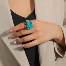 1 pieza Anillo de flor de rosa de resina ajustable, uso diario de moda para mujeres - 10084 Rosas en Múltiples Colores - Ver 12