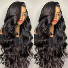 34 Inch Brazilian Virgin Hair Lace Front Wig,Natural Black Color, 200% Density, Natural Hairline, No Glue Needed, Mixed Human Blended Hair, 13x4, 5x5, 13x6 HD Lace Front Wig, Pre-Plucked Hairline With Baby Hair, Wavy Curly Mixed Wig, For Women - Natural & Black - View 2