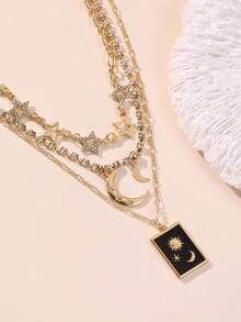 1件时尚优雅的星月水钻多层项链，适合日常佩戴、约会、派对等场合。 - 彩色 - 查看 4