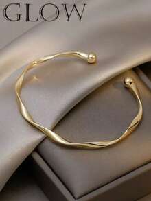 A Minimalist Fashionable High-End Plain Hoop Geometric Bracelet (Open & Adjustable) For Young Girls' Daily & Holiday Wear