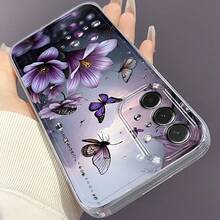 Funda de Teléfono de Mariposa Flor Morada Compatible con Samsung Galaxy A03S A04 A05S A06 A07 A13 A14 A15 A16 5G A17 A21S A22 A23 A24 A25 A26 A32 A34 A35 A36 A50 A52 A53 A54 A55 A56 A73 S21 Ultra S22 Plus S23+ S24 FE S25 Funda de TPU Suave Versátil de Moda, Duradera, Antigolpes, Transparente y Protectora - Multicolor - Ver 4