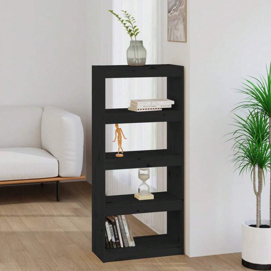 Larryhot Estantería/divisor de espacios madera pino negro 60x30x135,5 cm, Fácil de montar, elegante y hermoso, y conveniente para almacenar artículos, es una opción ideal para el almacenamiento y la decoración del hogar.