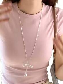 1pc Adjustable Stainless Steel Silver Butterfly Pendant Necklace, Suitable For Daily Wear And As A Gift For Lover, Mother