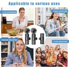 無線夾式麥克風系統，一鍵錄音功能，夾式設計，USB Type-C 介面，全向收音，適用於直播，專業無線領夾式麥克風，兼容 USB-C 智慧型手機、筆記型電腦，用於音訊/影片錄製、遊戲直播、訪談和 Vlog，訪談設備，音訊錄製 - 黑色 - 查看 9