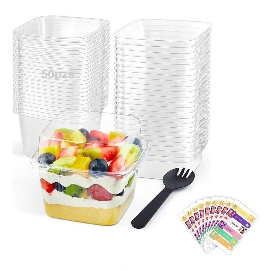 Tendencia50 Vasos Desechables 8oz Postres Con Tapa Y Cuchara FiestaCalidad premium - 1 - Ver 1
