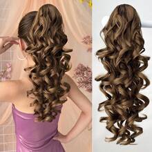 爪形马尾假发片，黑色、棕色、灰色渐变多色可选，18英寸深波浪耐热纤维合成马尾假发，适合女性在圣诞节、万圣节、音乐节、派对和日常使用。 - 拼色 - 查看 17